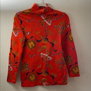 Mundi Vtg unique Red Long Sleeve French Republic Graphic top made Germany Sz 36